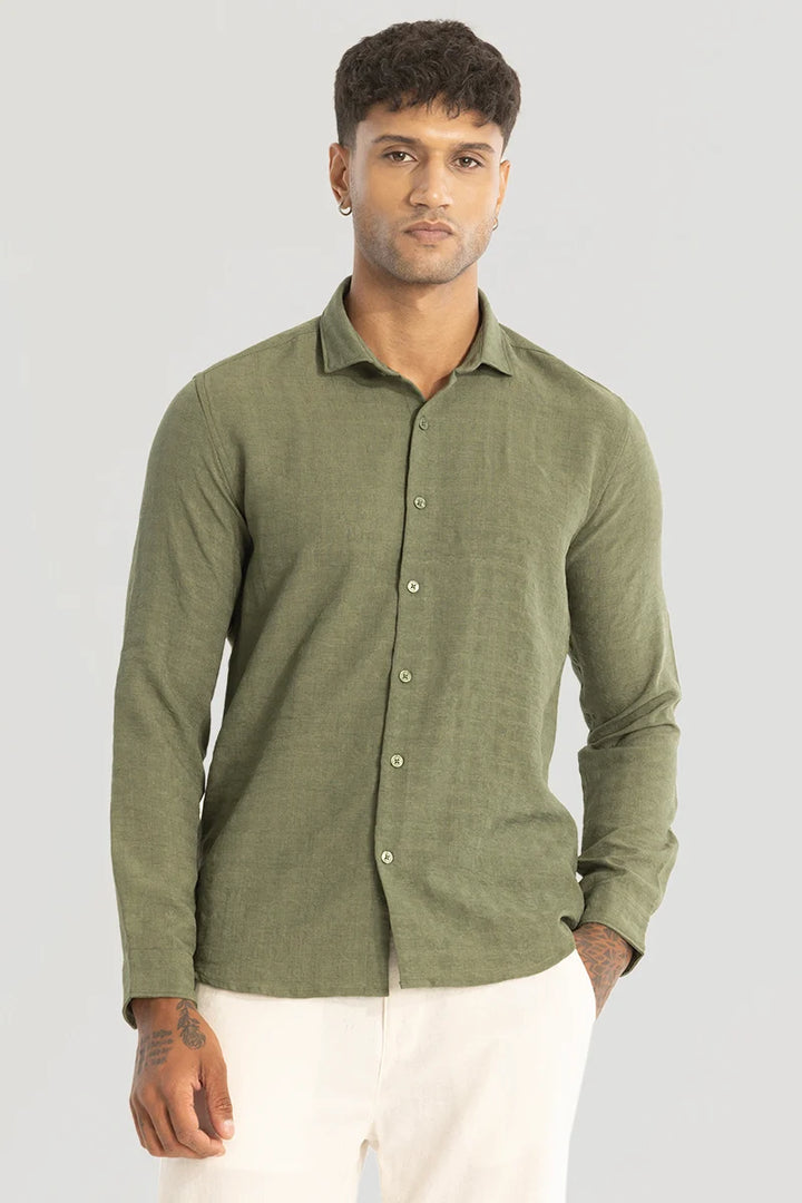 Olive Self-Design Shirt