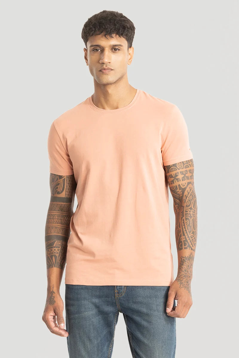 Peach Plain Slim Fit T-Shirt