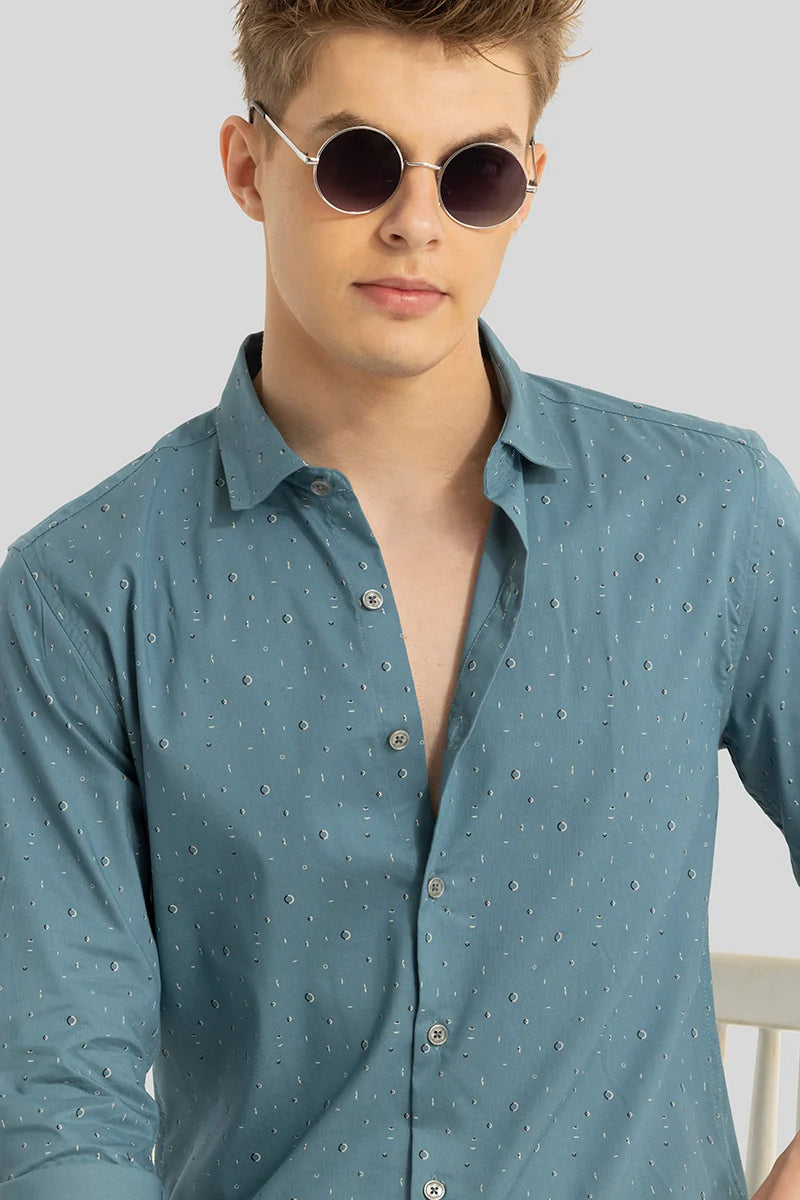 Blue Printed Slim Fit Shirt