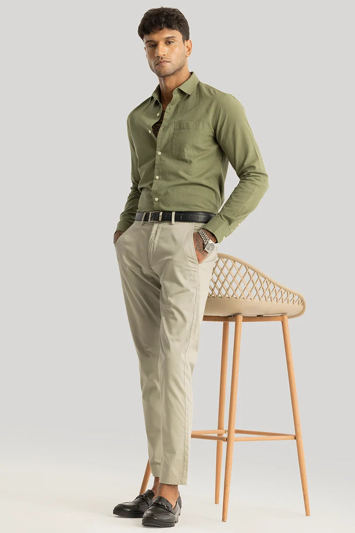 Urban Stride Beige Plain Slim Fit Chinos