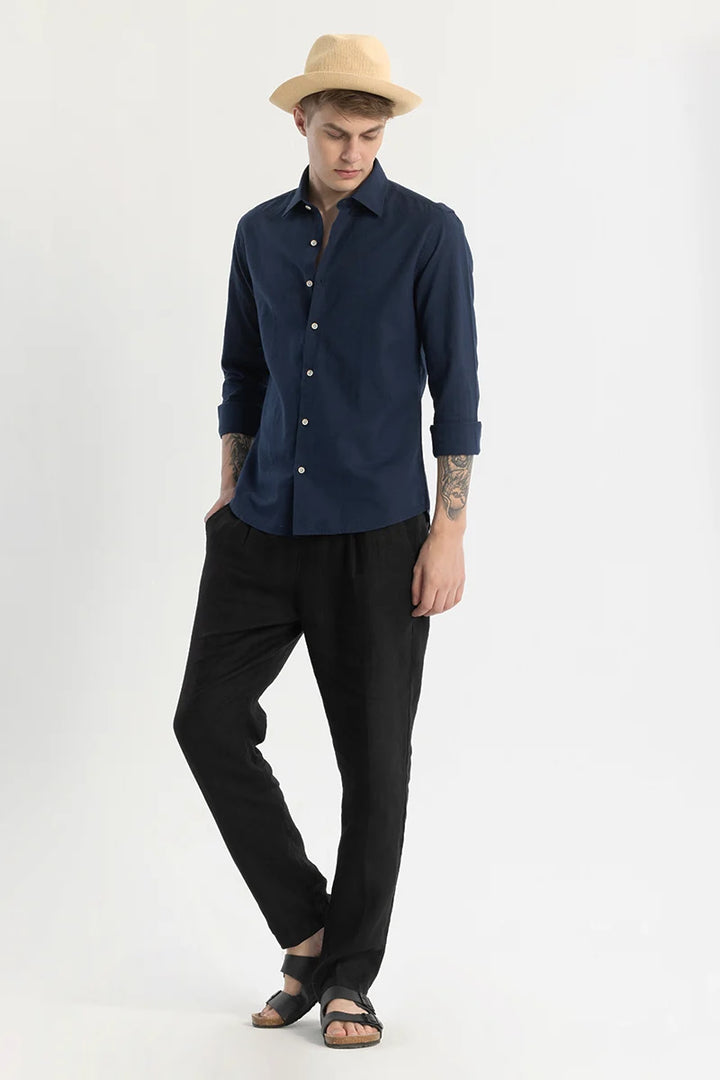 Navy Plain Linen Blend Shirt