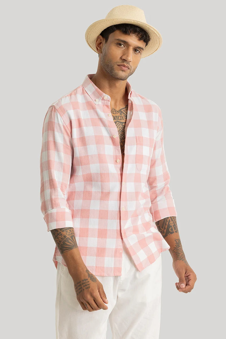 Prime Peach Checks Linen Shirt