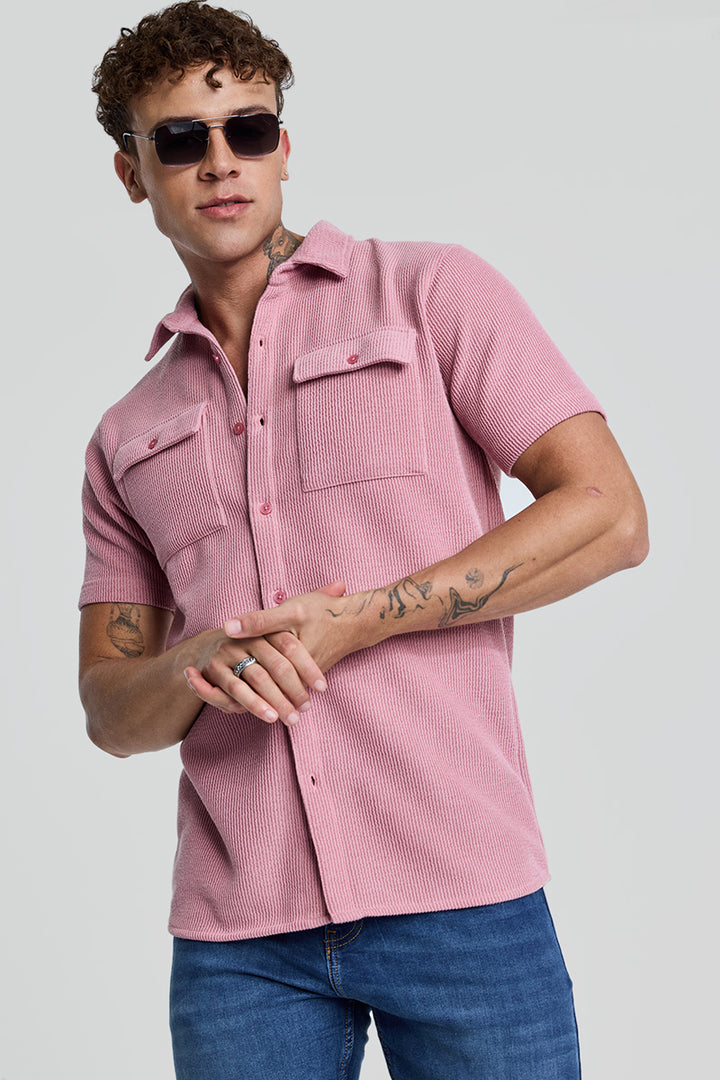 Pink Textured Double Pocket Shirt