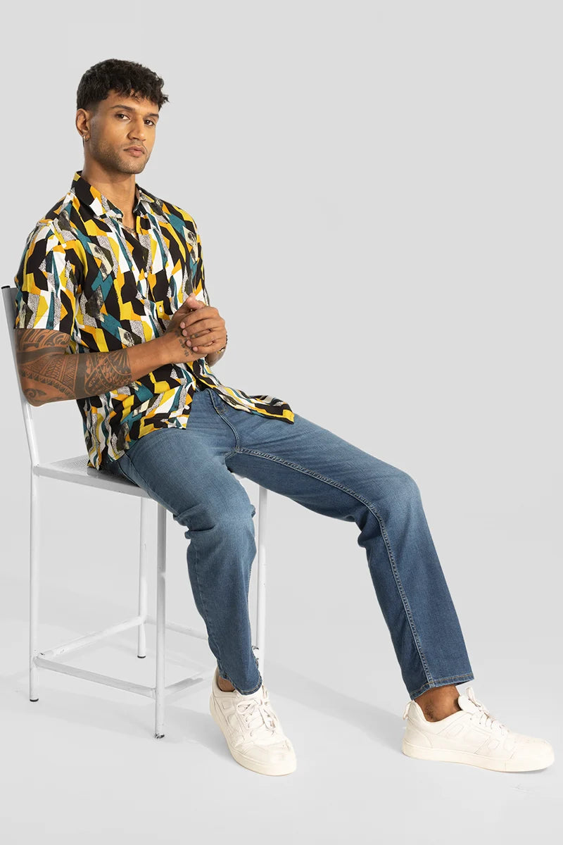 Yellow Slim Fit Abstract Shirt