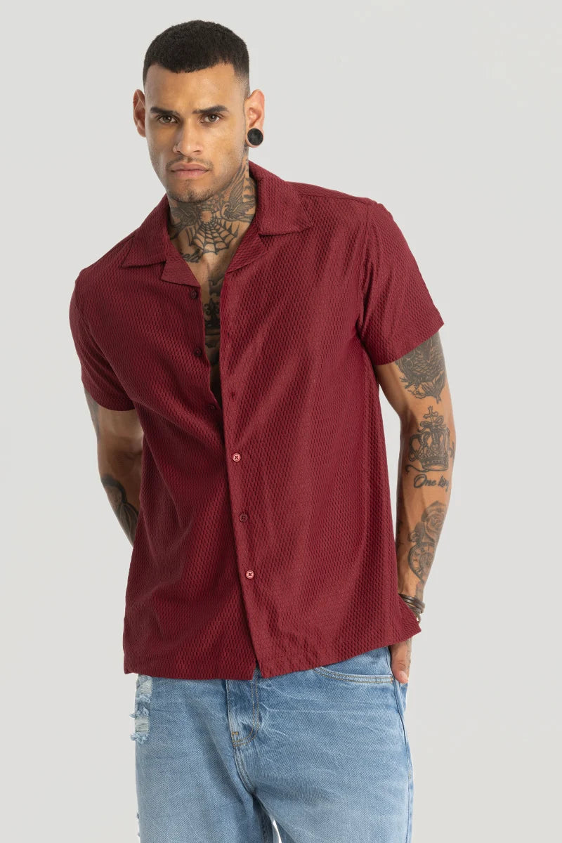 Maroon Cuban Textured shirt