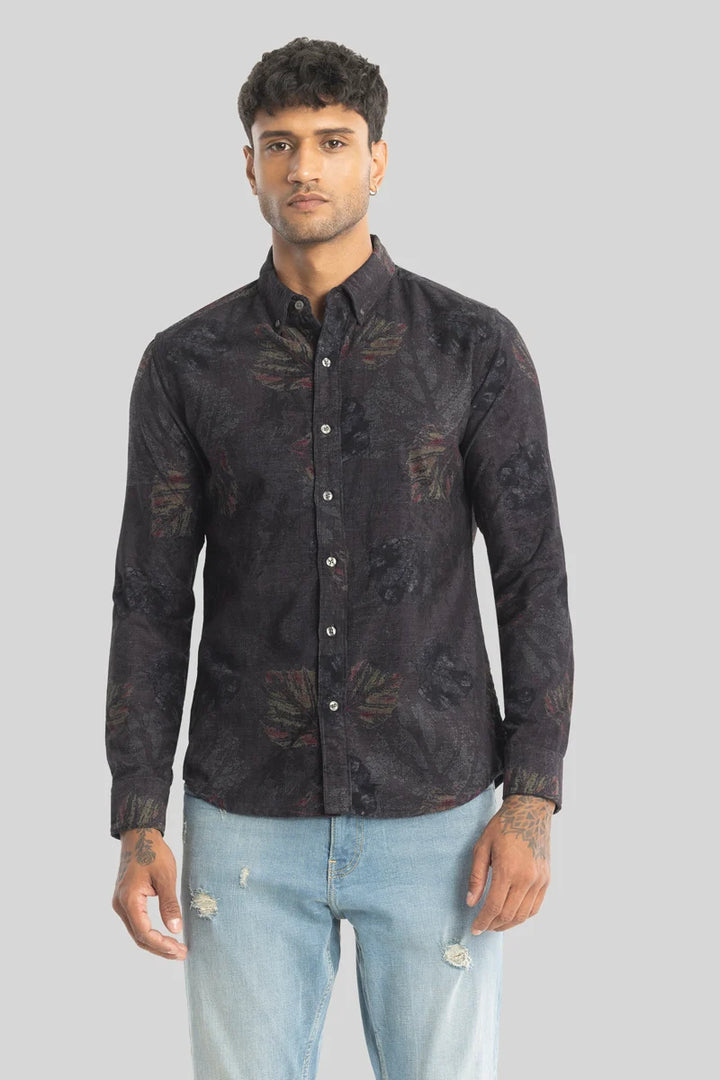 Cesare Charcoal Grey Abstract Corduroy Shirt