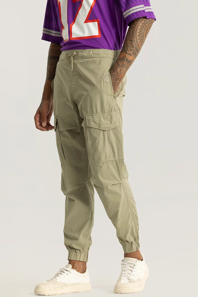 Realm Light Green Plain Regular Fit Cargo Pants