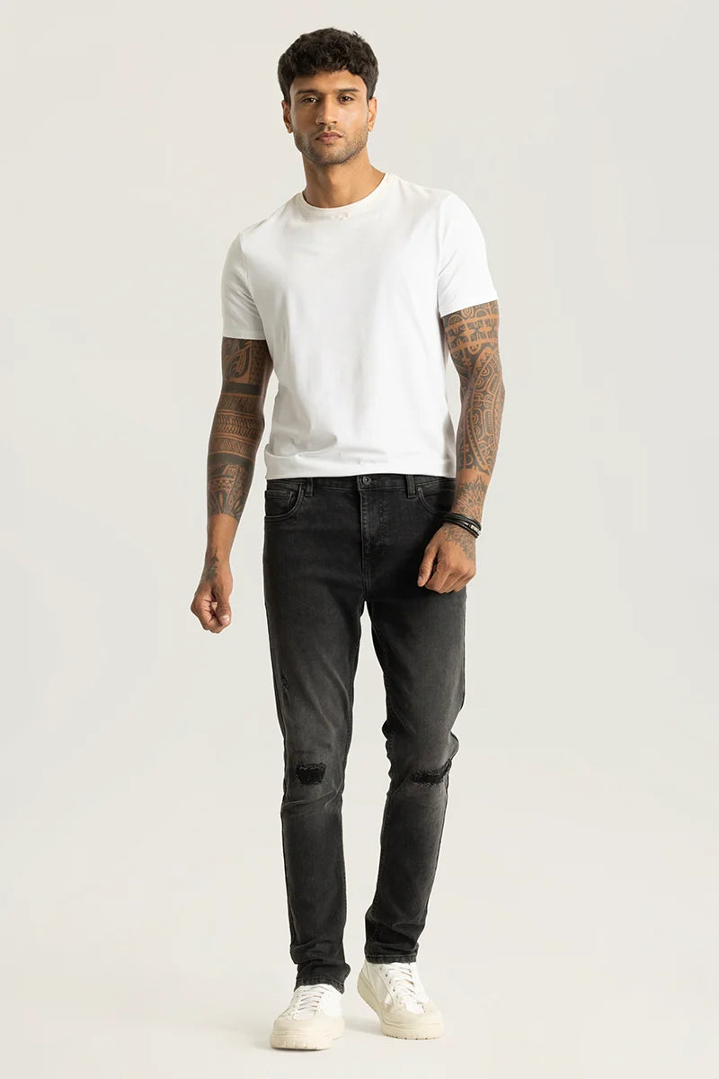 Nexus Charcoal Black Distressed Slim Fit Jeans