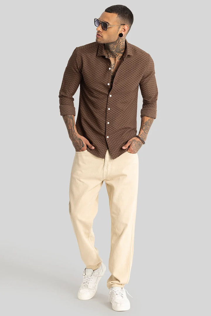 Light Brown Textured Stretch Shirt