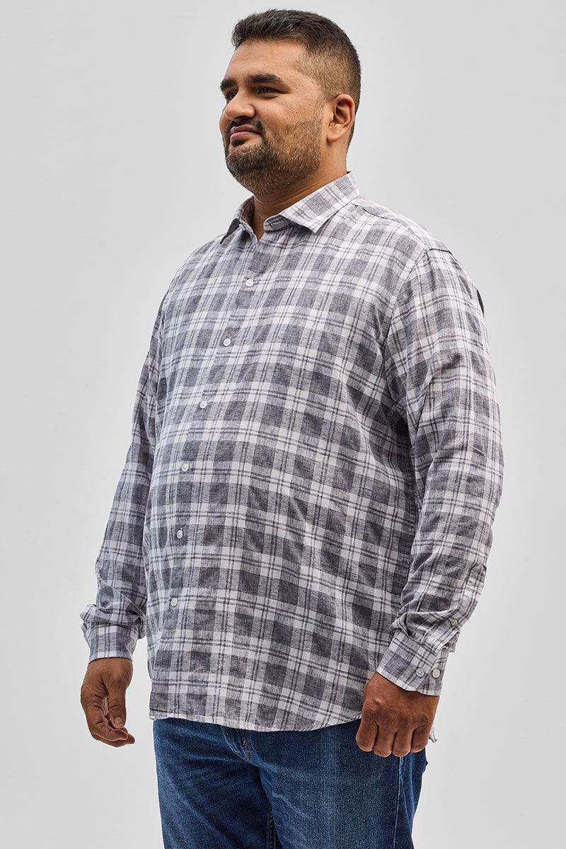 Grey Checks Linen Blend Shirt