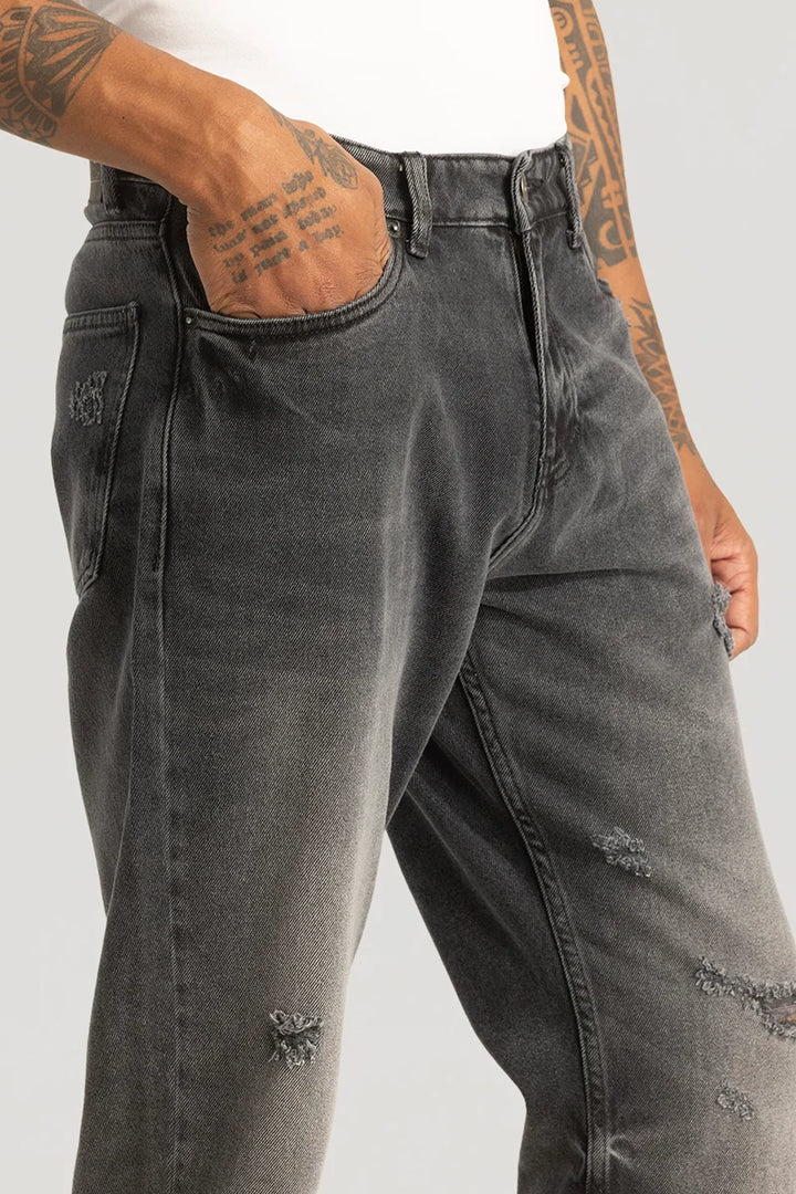 Grey Distressed Relaxed Fit Jeans