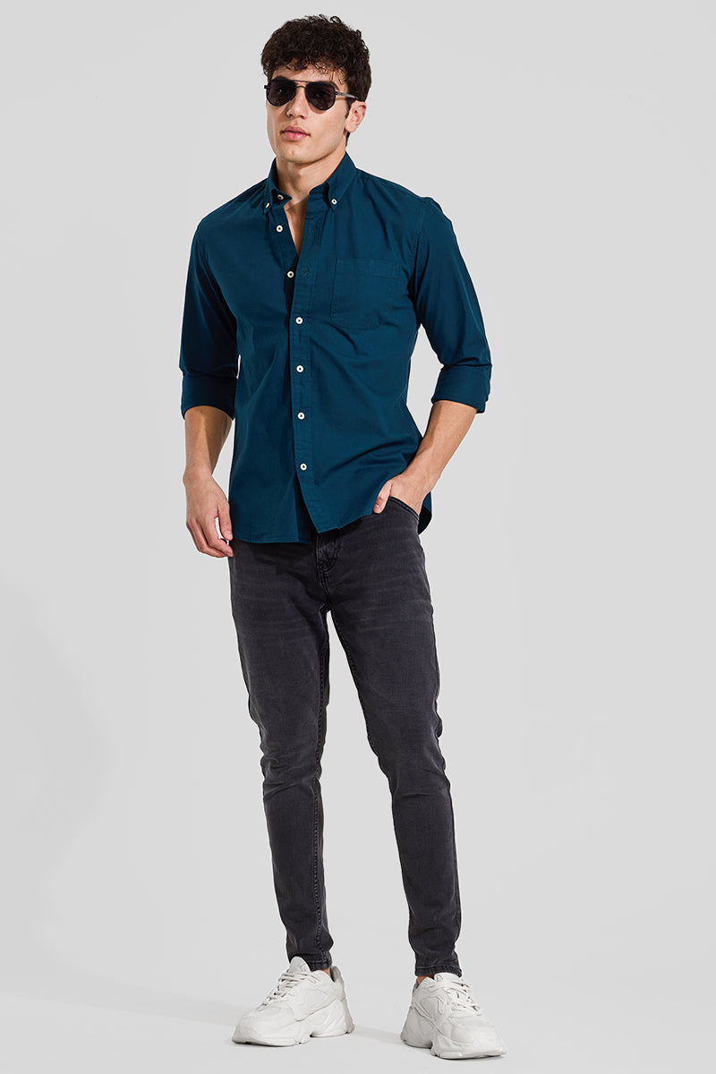 Teal Slim Fit Solid Shirt