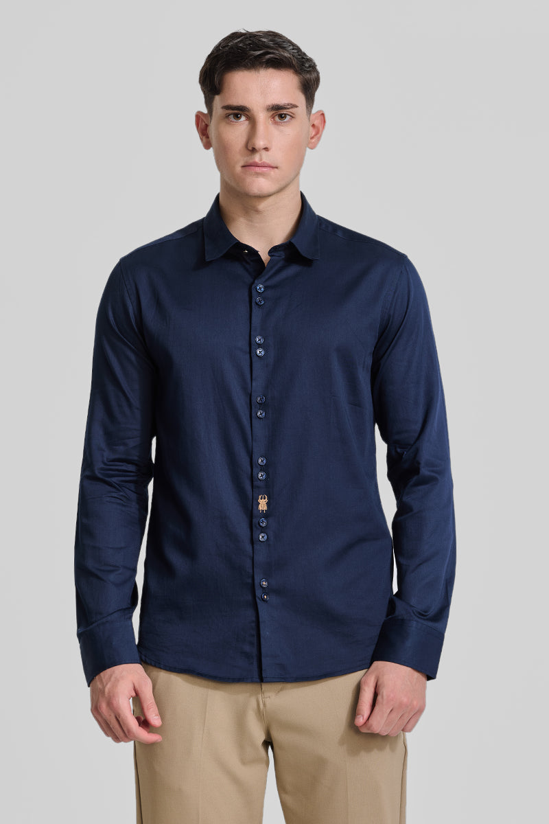 Navy Embroidered Shirt