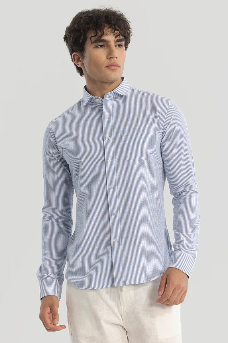 Blue Slim Fit Stripes Shirt