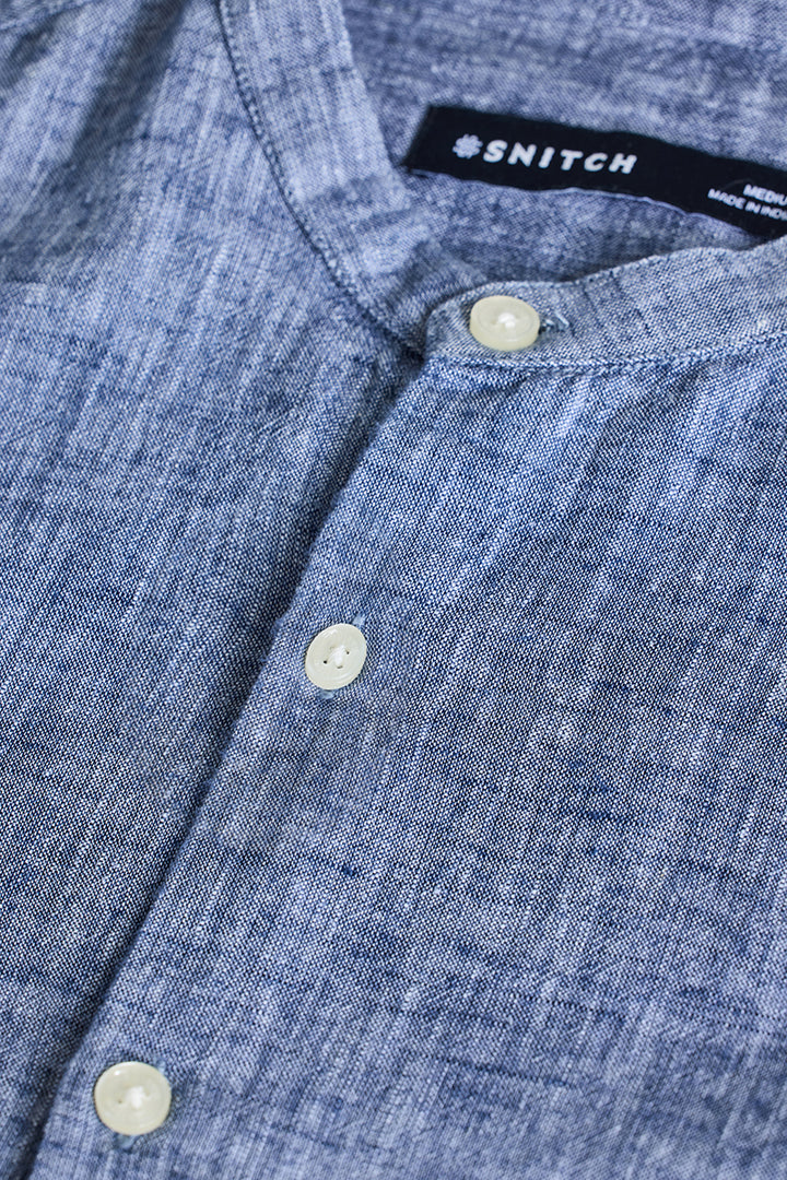 Blue Textured Linen Shirt