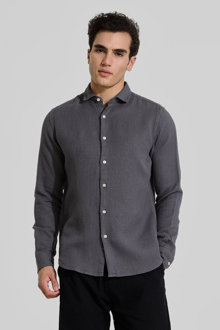 Charcoal Grey Slim Fit Textured Shirt