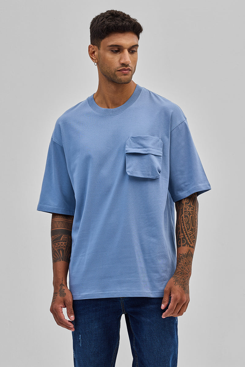 Blue Utility Pocket Oversized T-Shirt