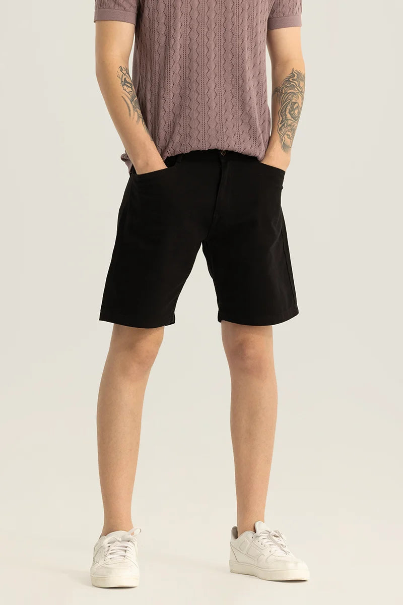 Viviane Black Plain Regular Fit Shorts