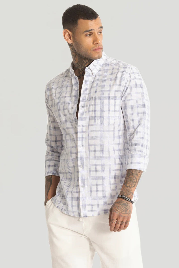 Light Blue Checks Linen Blend Shirt