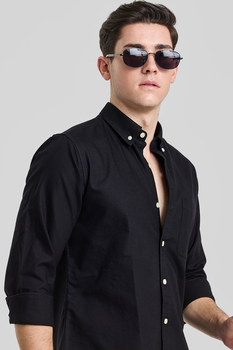 Black Solid Oxford Shirt