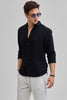 Black Textured Linen Blend Shirt