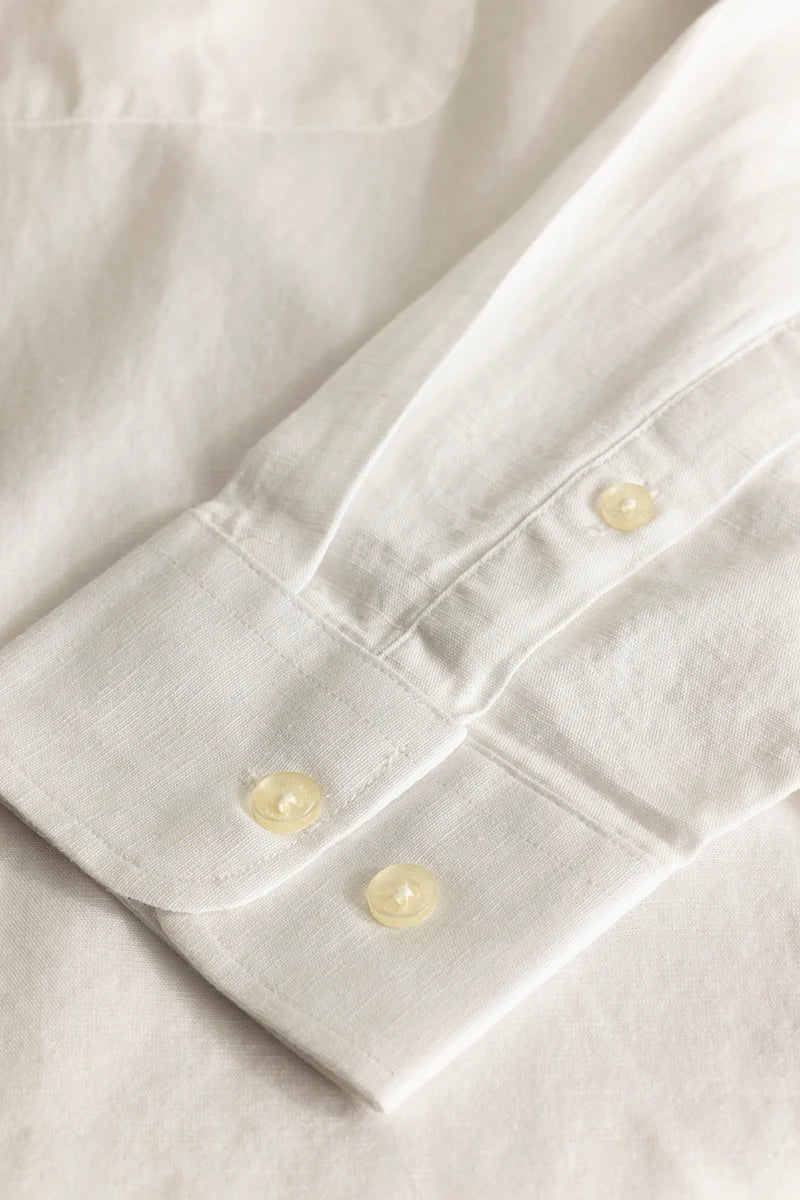 Henri White Plain Linen Blend Shirt