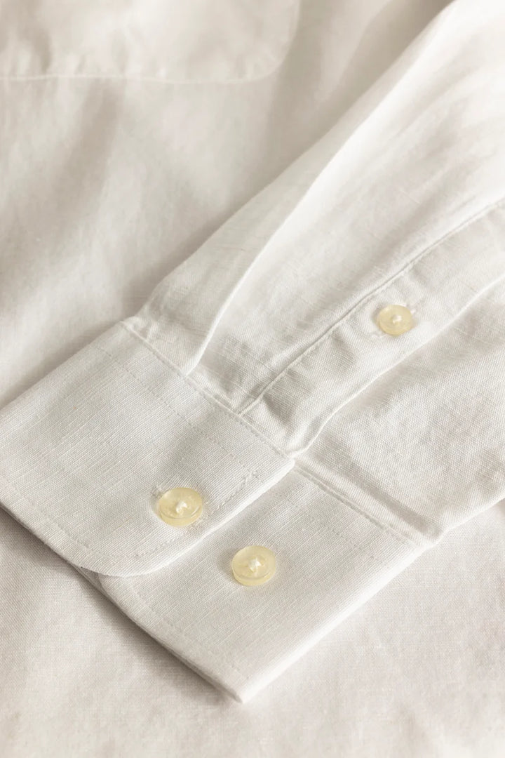 Henri White Plain Linen Blend Shirt