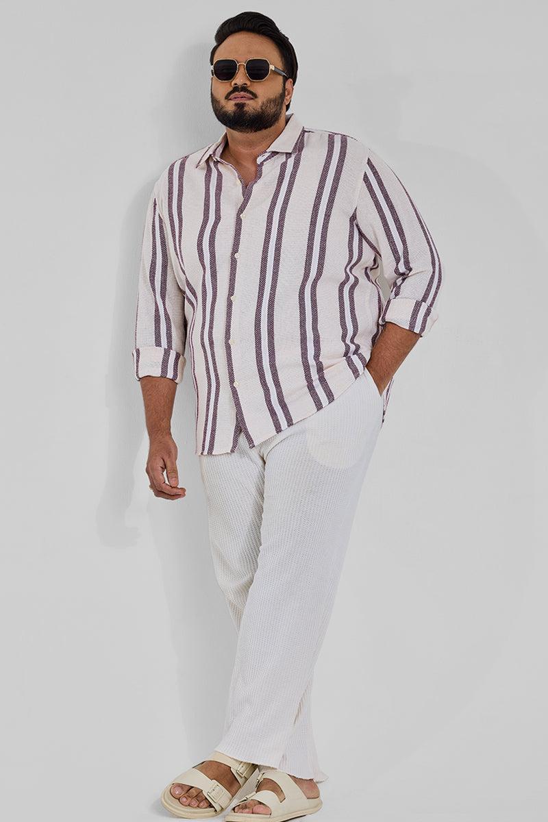 Cream Stripes Casual Plus Size Shirt