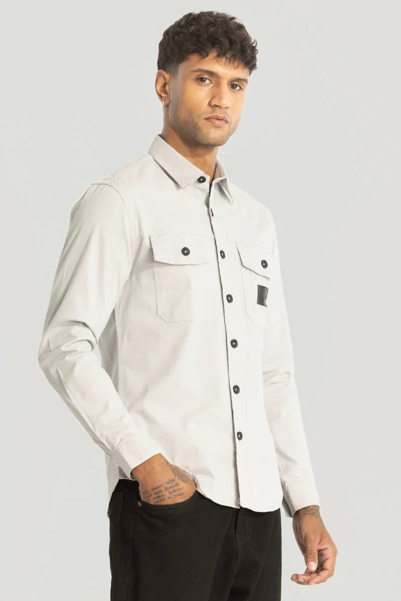 Grey Double Pocket Slim Fit Shirt