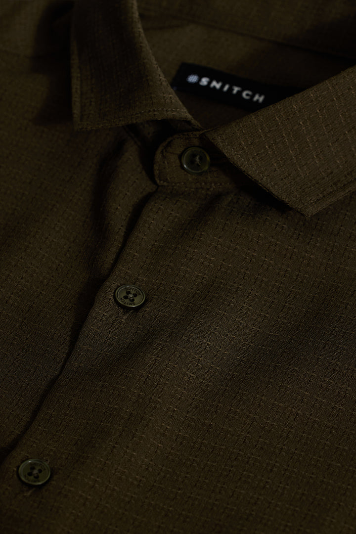 Olive Textured Slim Fit Shirt