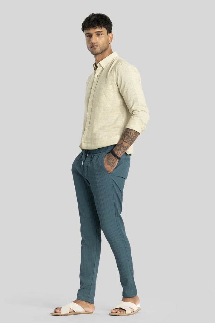 Harbor Teal Plain Slim Fit Trousers