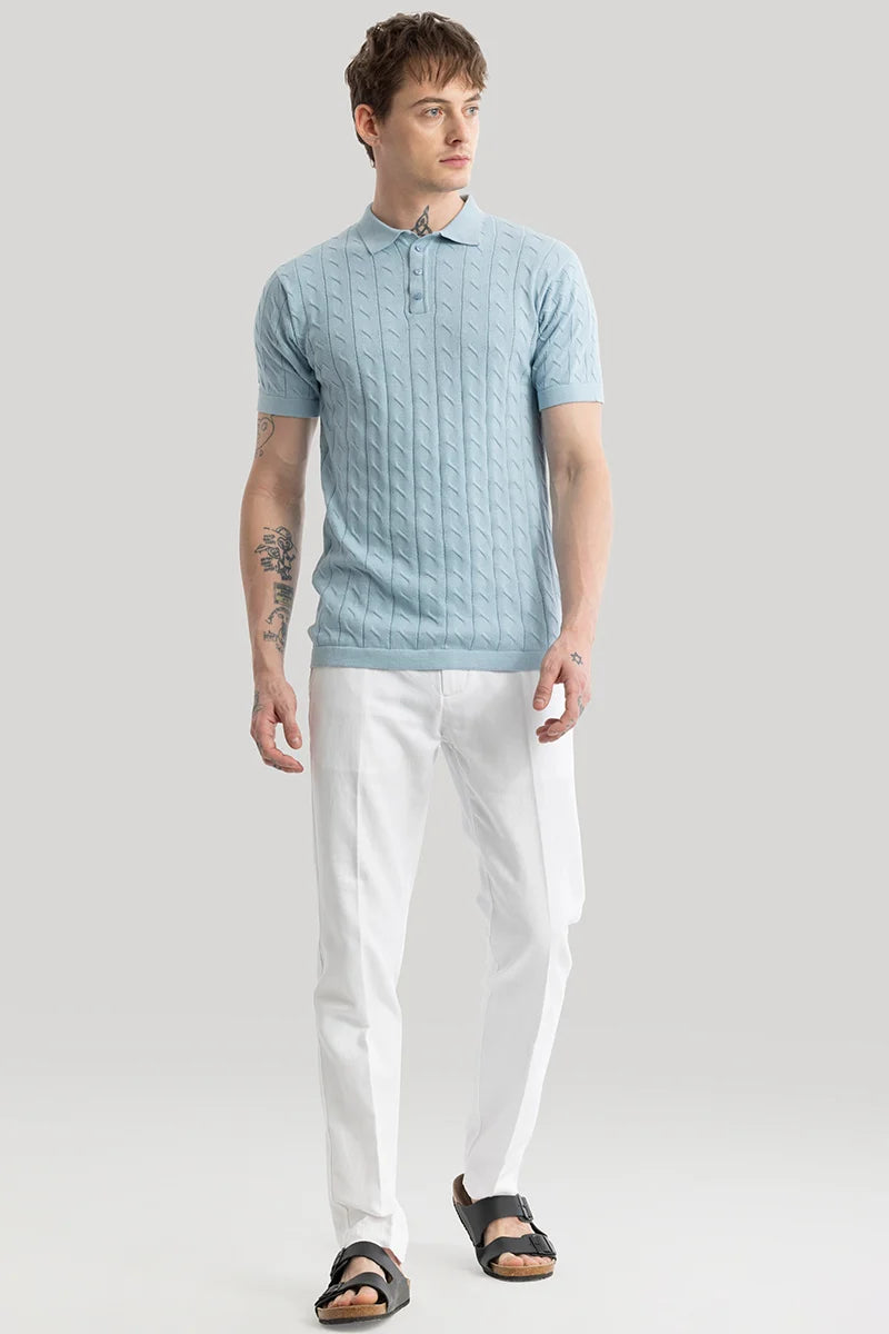 Fresco Light Blue Knitted Polo T-Shirt