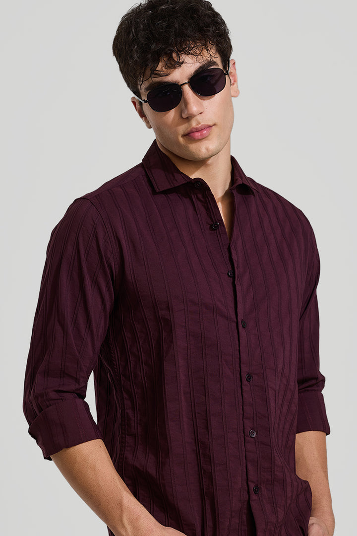 Burgundy Self Striped Shirt