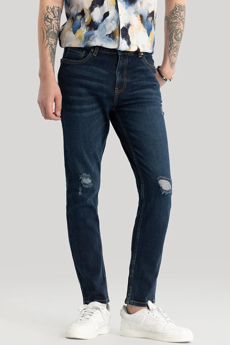 Pascaline Navy Distressed Slim Fit Jeans