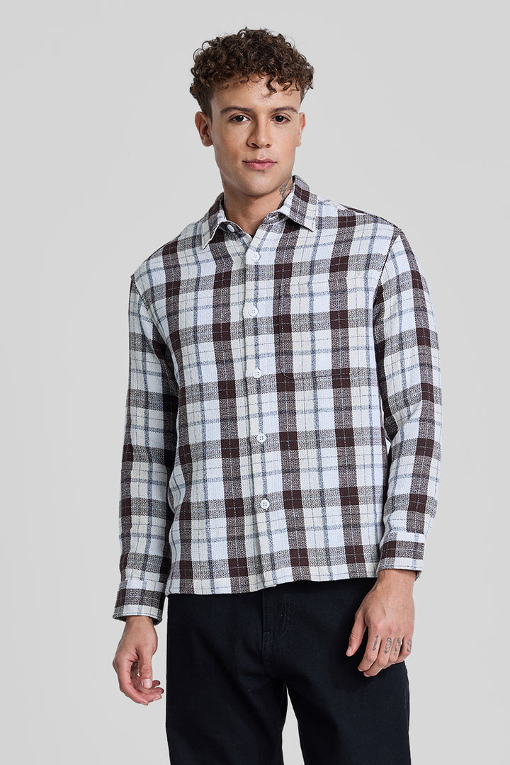 Dark Brown Box Fit Tartan Shirt