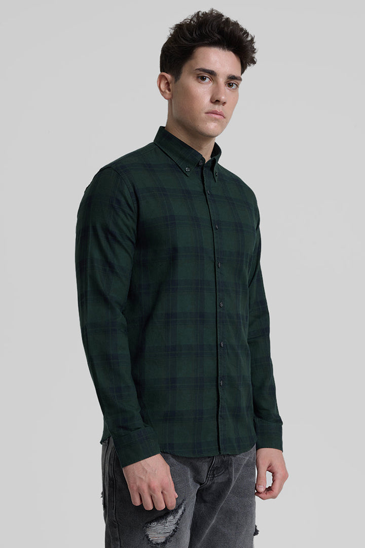 Dark Green Checks Slim Fit Shirt