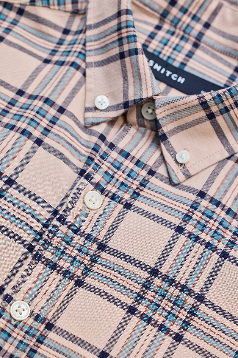 Beige Checks Slim Fit Shirt