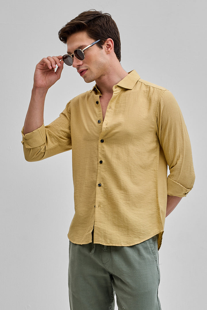 Yellow Textured Linen Blend Shirt