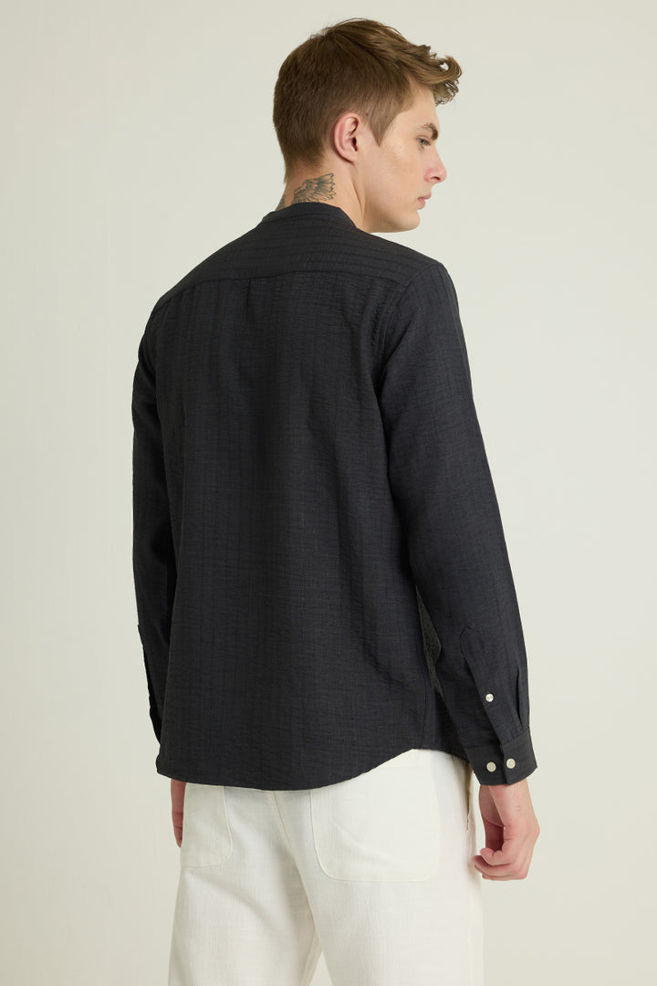 Charcoal Grey Mandarin Textured Shirt