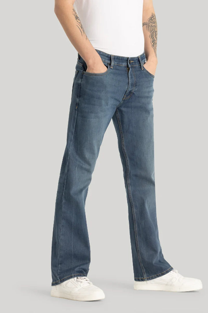 Cerulean Blue Plain Bootcut Jeans