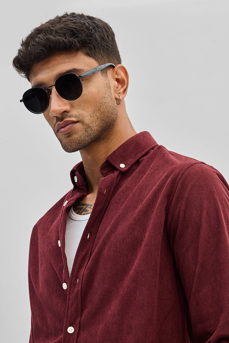 Maroon Slim Fit Corduroy Shirt