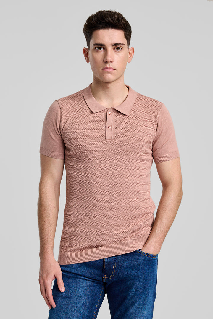 Peach Knitted Polo T-Shirt