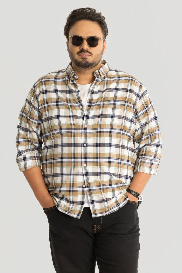 Ciro Beige Checks Plus Size Shirt