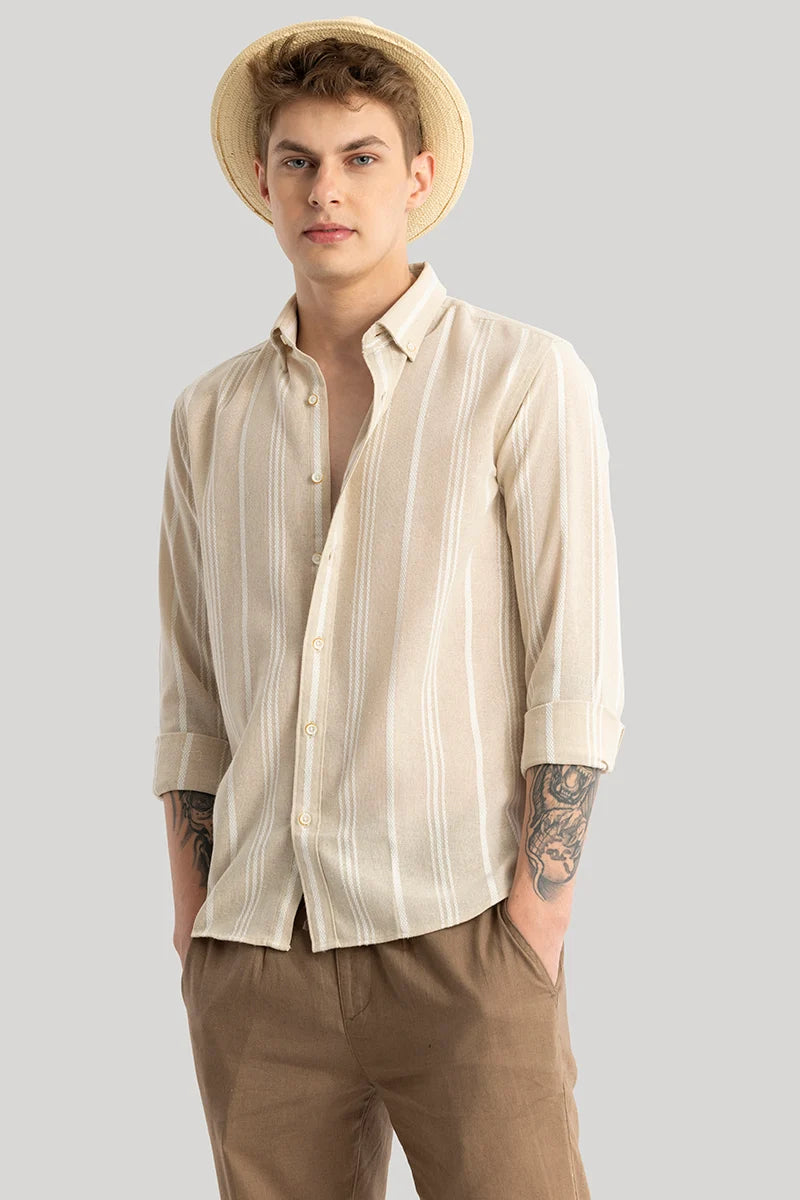 Yves Beige Stripes Linen Shirt