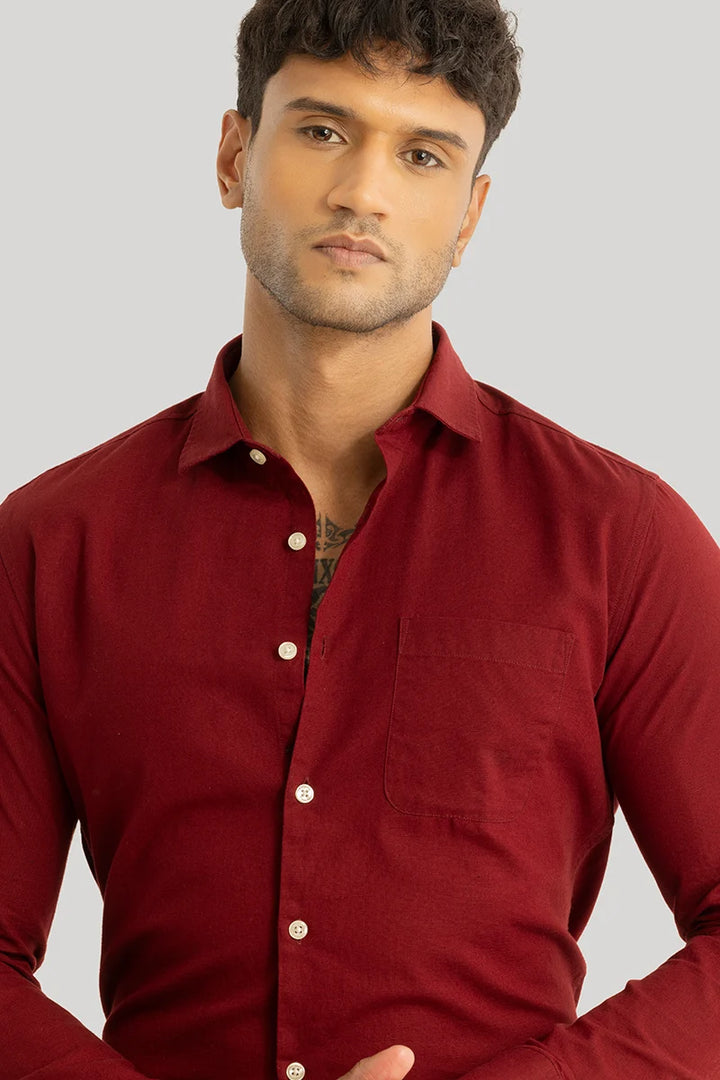 Claudio Red Plain Linen Shirt