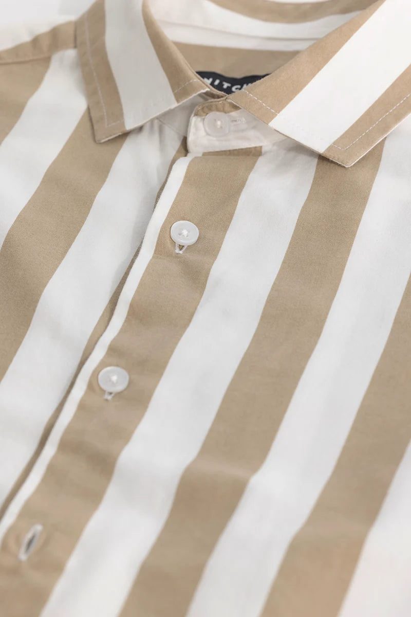 Beige Slim Fit Stripes Shirt