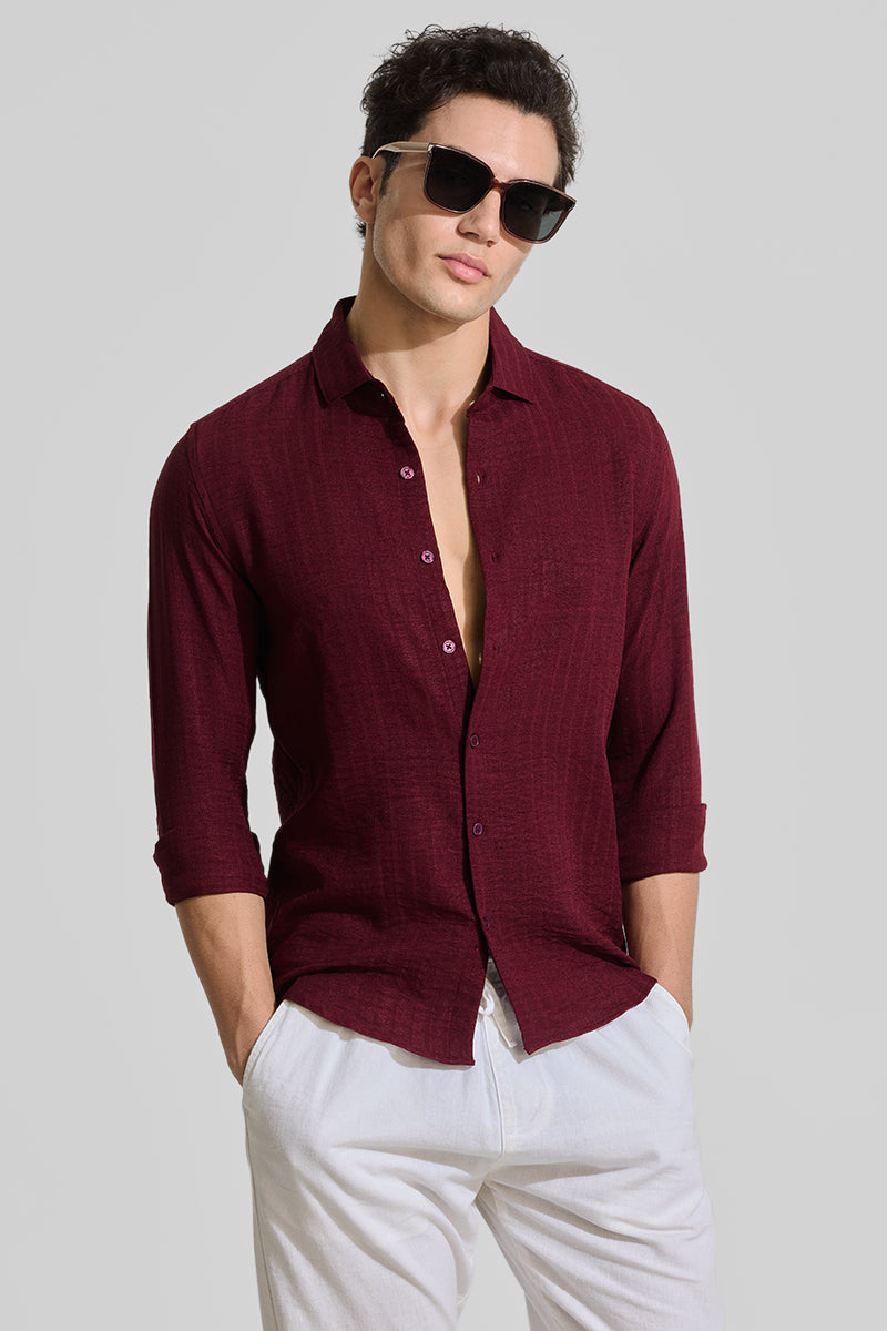 Maroon Self-Striped Shirt