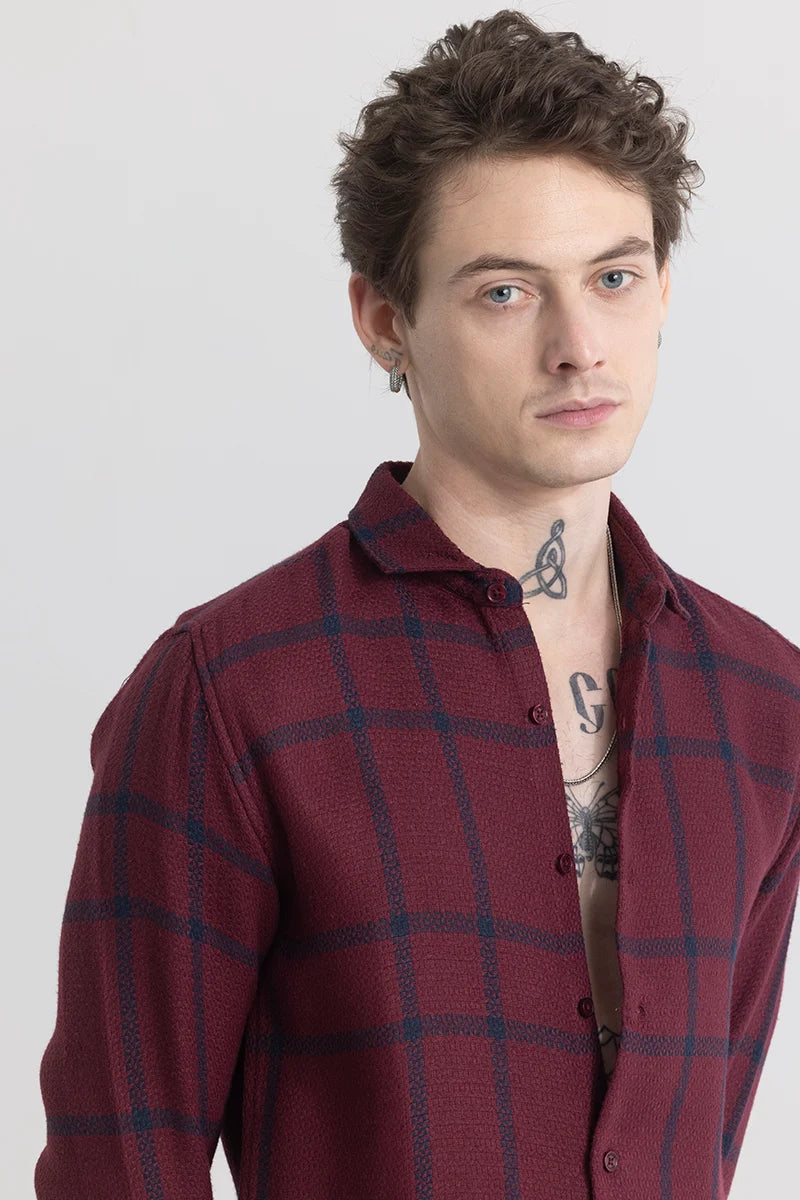 Plaidedge Maroon Check Shirt