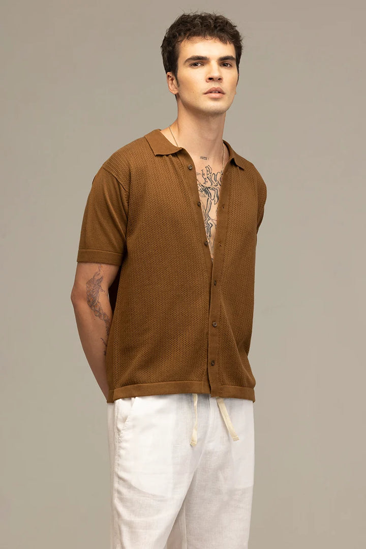 TerraKnit Knitted Crochet Brown Shirt