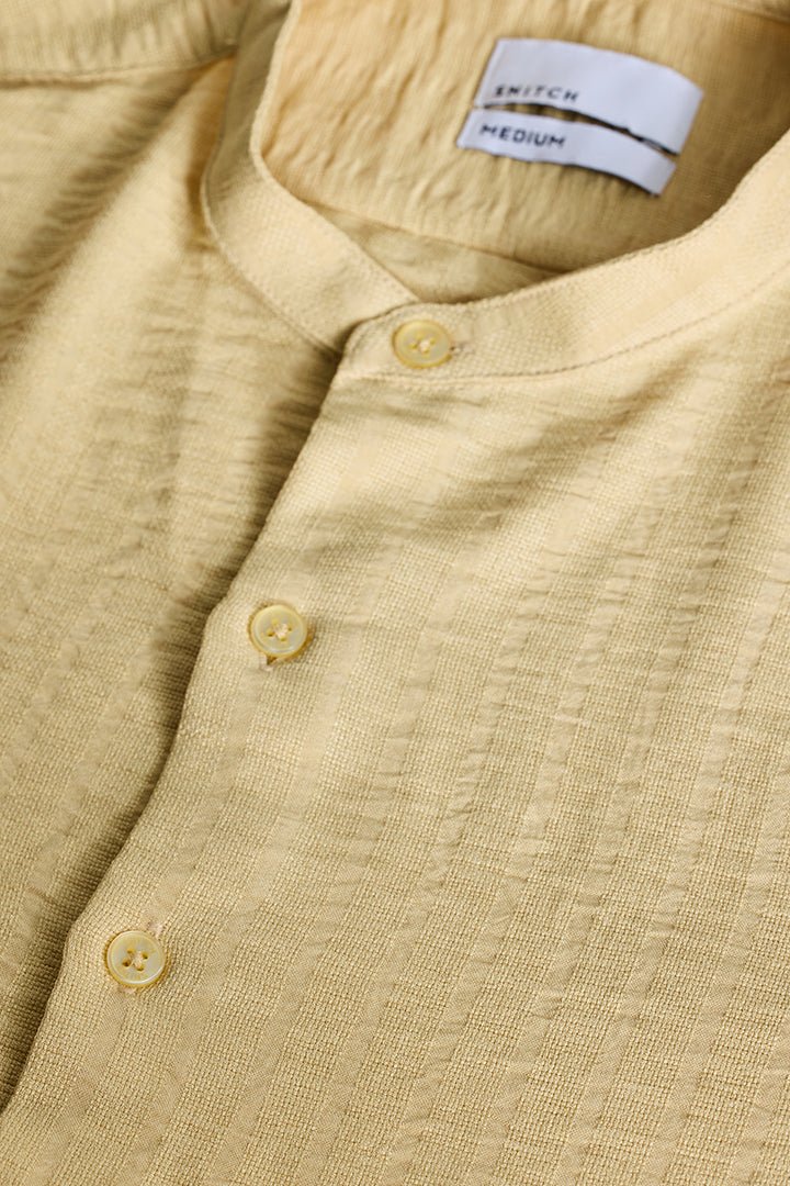 Yellow Mandarin Self Stripe Shirt